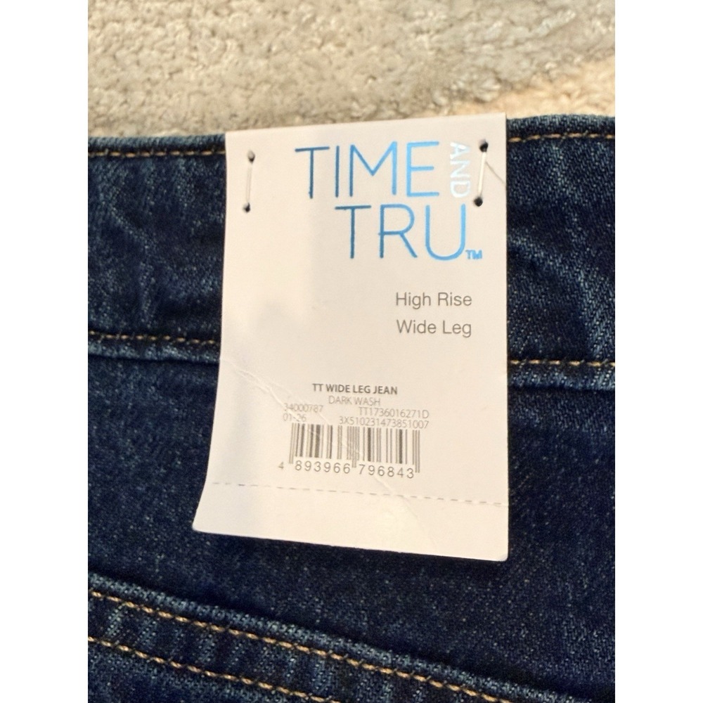 NWT Time And Tru Women's Wide Leg High Rise Dark Wash Jeans Size 12 - Picture 3 of 4